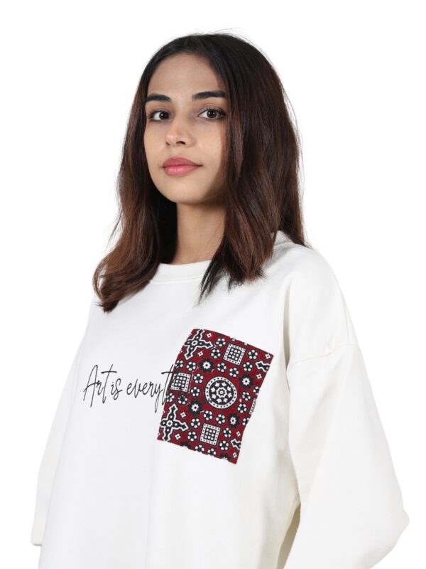 Oversized White Terry T-Shirt with Patchwork Detailing - Image 3