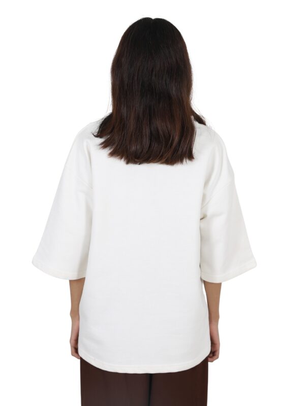Oversized White Terry T-Shirt with Patchwork Detailing - Image 4