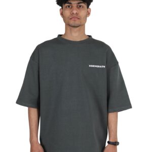 Olive Green Oversized T-Shirt with Rough patchwork