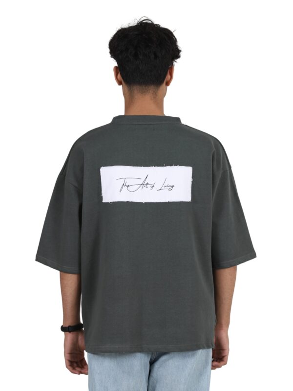 Olive Green Oversized T-Shirt with Rough patchwork - Image 3