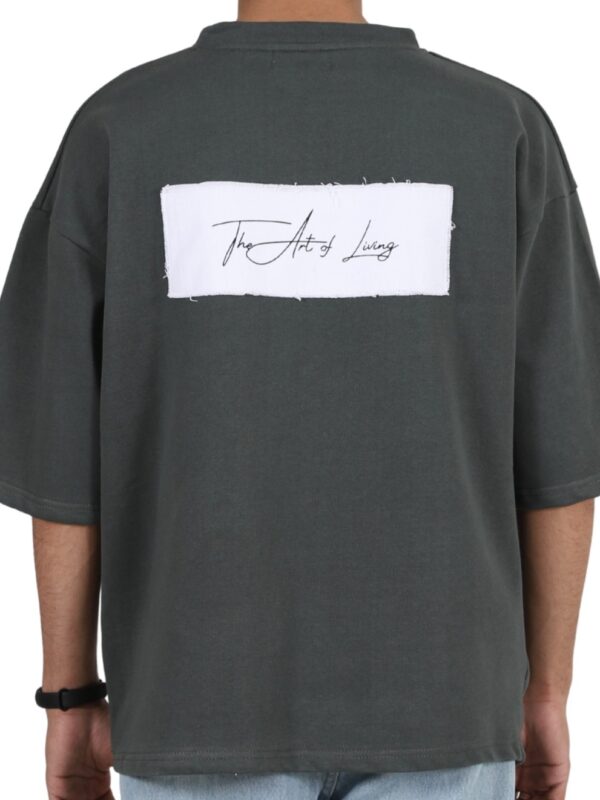 Olive Green Oversized T-Shirt with Rough patchwork - Image 4