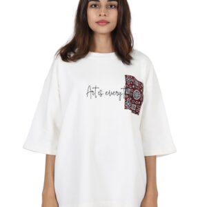 Oversized White Terry T-Shirt with Patchwork Detailing