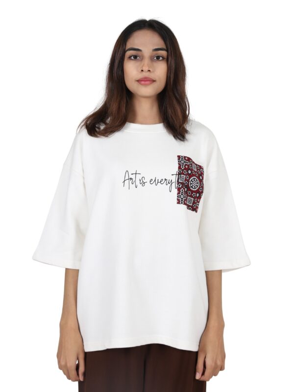 Oversized White Terry T-Shirt with Patchwork Detailing