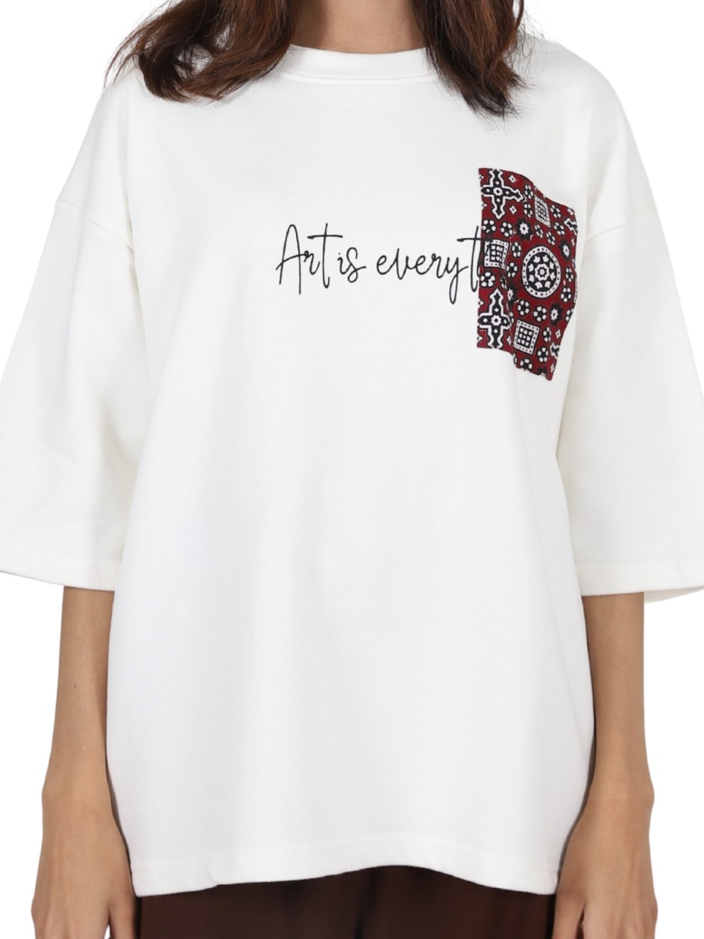 Oversized White Terry T-Shirt with Patchwork Detailing